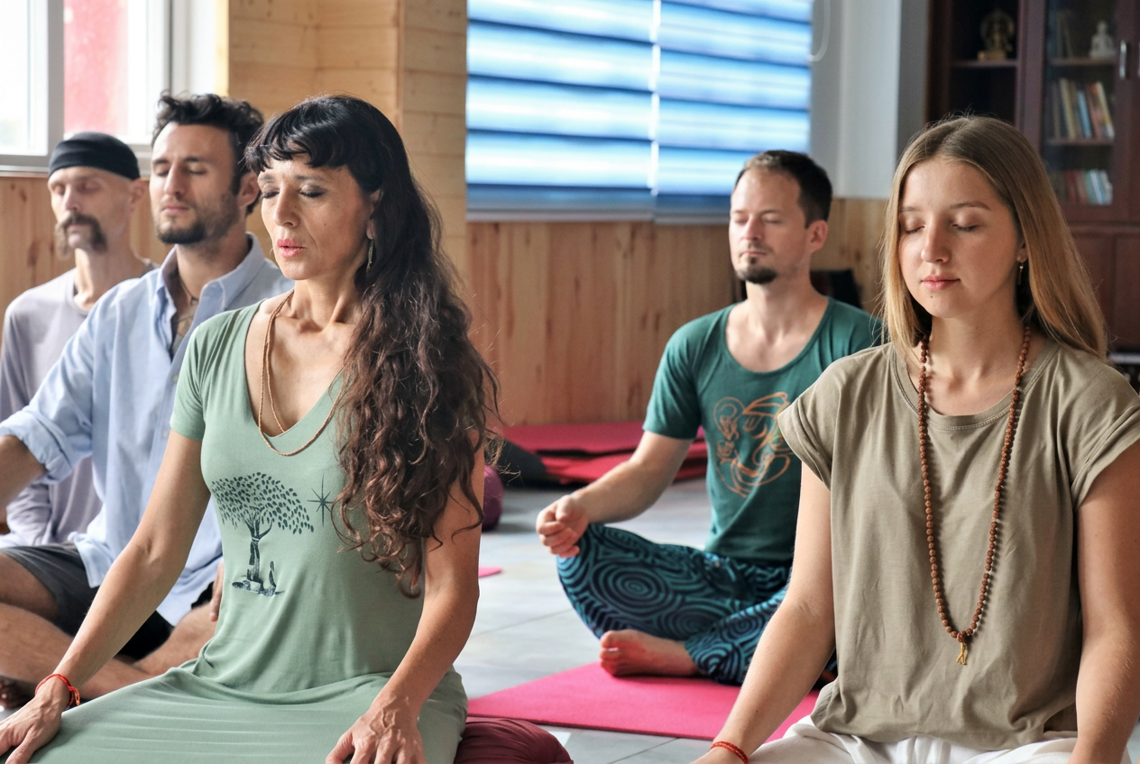 Gruppo seduto in meditazione durante una pratica YogiSound
